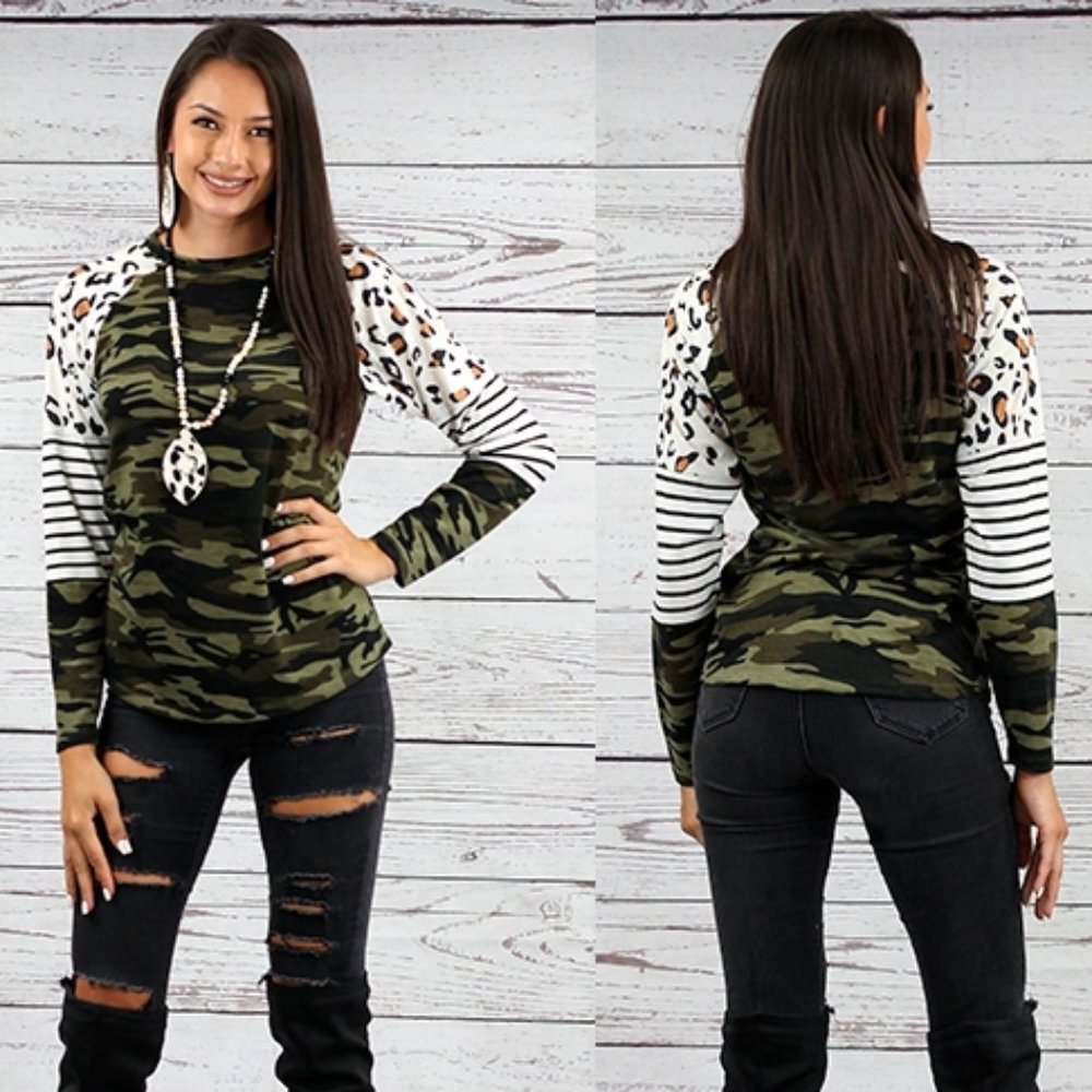 Sunshine & Rodeos Camo and Leopard long sleeve shirt